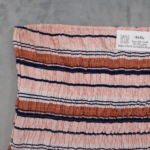 Style House Shirt Womens L Multicolor Stripe Cropped Stretch Smocked Tube Top - Picture 5 of 12